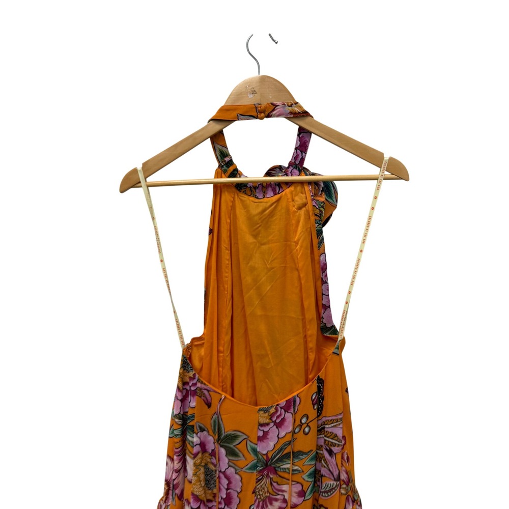 Farm Rio Wonderful Bouquet Orange Maxi Dress Floral Halter Flower Applique Small - Picture 7 of 10
